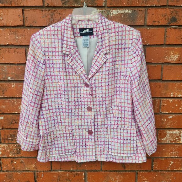 Sag Harbor Tweed Blazer with Hand Pockets Pink Multi Color Size 14 - Picture 1 of 6